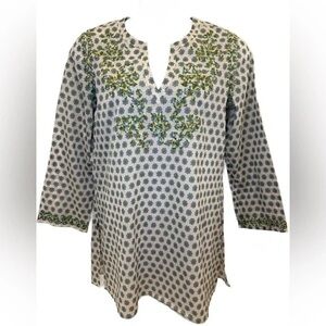 Johnny Was Gray Tunic with Green Embroidery